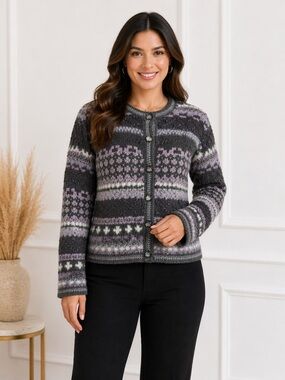 Talbots Vintage Fair Isle Cardigan Sweater PS Wool Blend Cozy Cottagecore